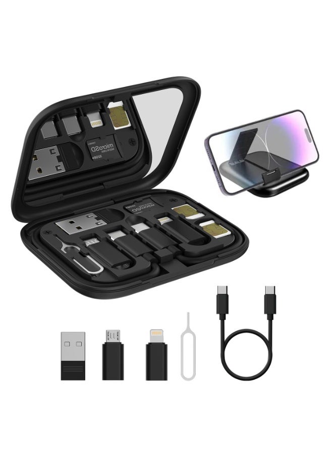 بورترونيكس Portronics Snapcase 60W Multifunctional Fast Charging Data Cable Kit, Conversion Set USB A & Type C to Male Micro/Type C/Lightning,Data Transfer,Sim Storage,Sim Eject Pin,Pocket Mirror,Phone Holder - Image 1